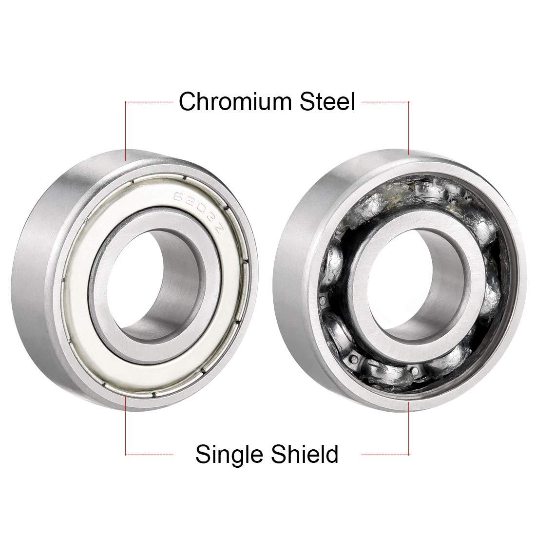 sourcing map 6203Z Deep Groove Ball Bearing Single Shield 60203, 17mm x 40mm x 12mm Chrome Steel Bearings (Pack of 10) 1