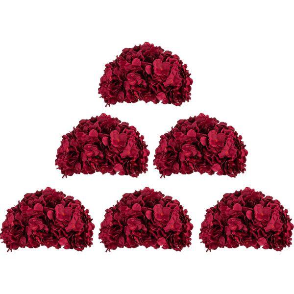 BLOSMON Hydrangea Artificial Flowers Wedding Decoration 6 Pcs Fake Flowers Burgundy Silk Flower Home Centerpieces Decor, Faux Hydrangea Floral Arrangements Party Kitchen Table DIY Decorations 0