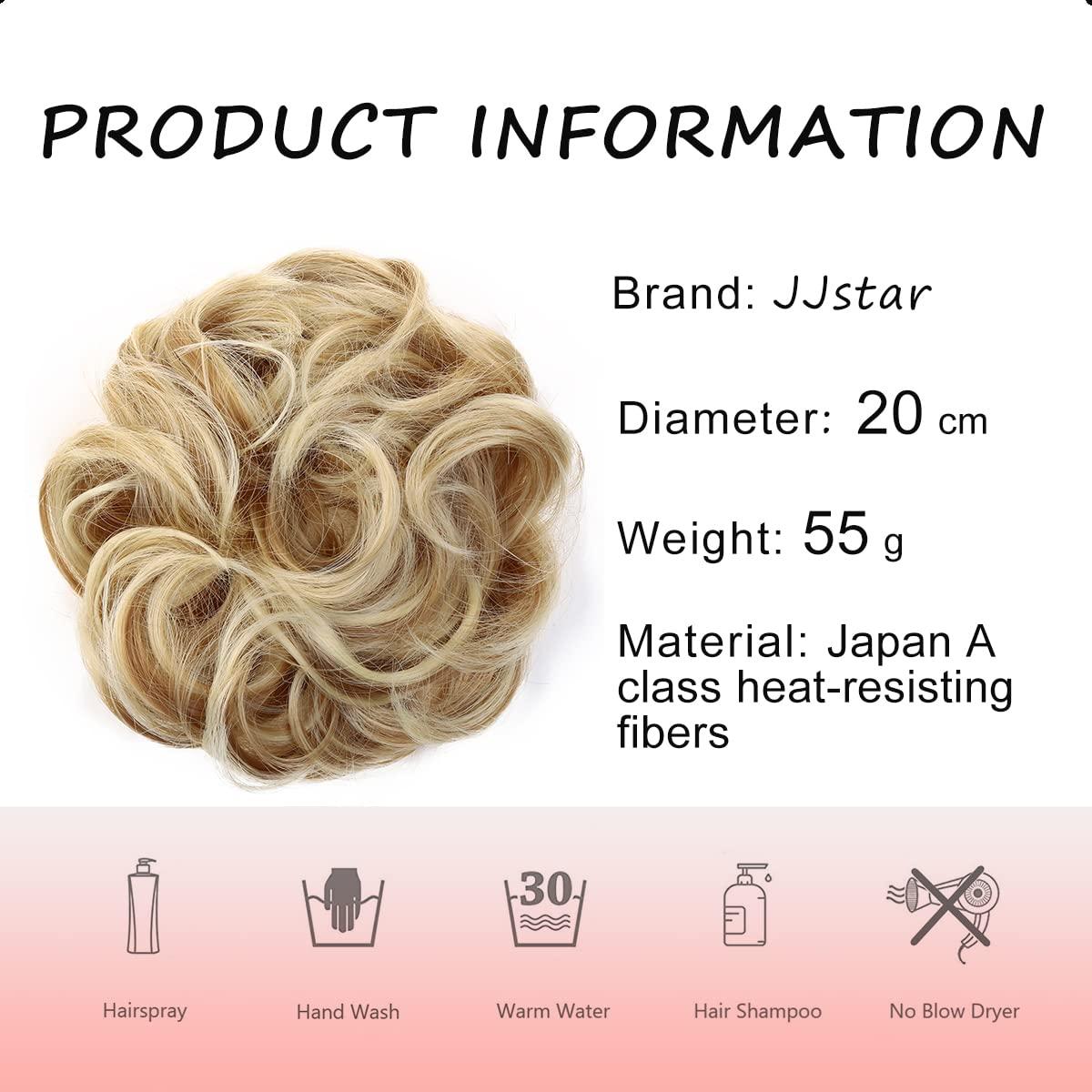 JJstar Messy Hair Bun Curly Wavy Hair Scrunchies Accessories Pieces for Women Girls Synthetic Hair Chignons (Dark Blonde/Beach Blonde) 2