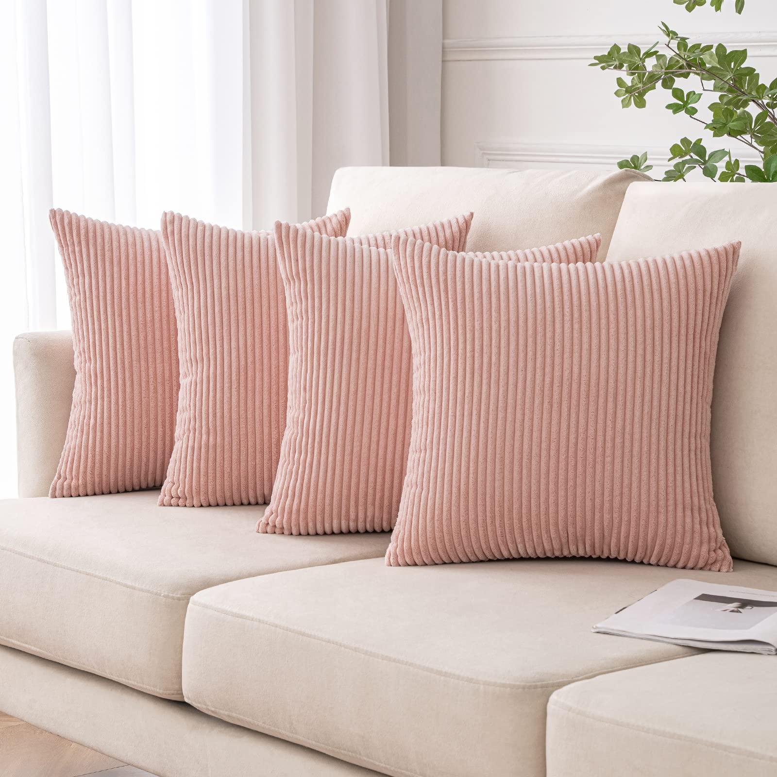 MIULEE Set of 4 Corduroy Cushion Covers Soft Decorative Square Throw Pillow Covers for Spring Cushion Soft Pillowcase Striped Corduroy Cushion Covers Pack of four for Home decor Sofa 20x20inch Pink 1