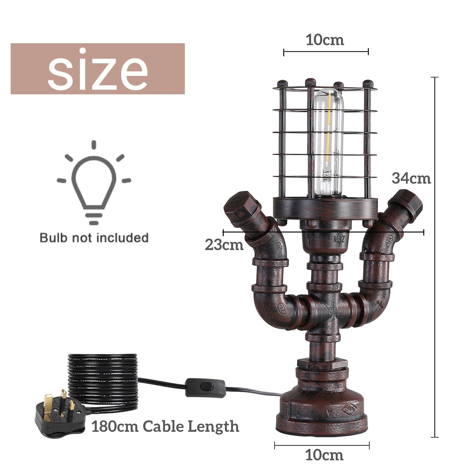 Kaj Hejmo Vintage Table Lamp with Lampshade Ring, Industrial Water Pipe Edison Desk Lamp, Steampunk Light E27 Bedside Table Lights Bedroom Living Office Home Decor (Hands Up Style, Cylinder-Rust) 2