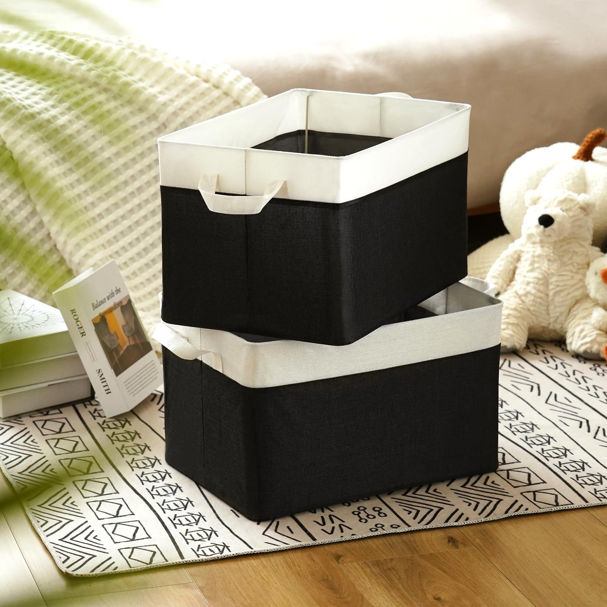 GRANNY SAYS Storage Boxes with Metal Frame, Pack of 2 Cloth Storage Boxes, Extra Large Storage Boxes Fabric, Shelf Storage Boxes, Folding Storage Boxes for Laundry Room, White Black Wardrobe Baskets 3