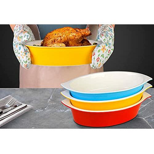 Keponbee Ceramic Baking Dishes for Oven Baking Pan Oval Baking Dish, Large Lasagna Dishes Deep Au Gratin Dish Casserole Dish, 29x18x6.5cm, Yellow 4