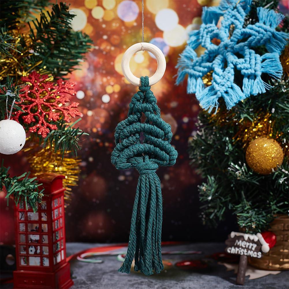 INFUNLY 4 Set DIY Macrame Christmas Tree kit Boho Macrame Kits for Adults Woven Macrame Wall Hangings Ornaments Kits for Adults with Instruction and Video Holiday Home Decor 3