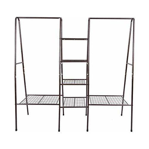 HOMERECOMMEND Large Clothes Rail Clothing Rack Stand, Metal Coat Rack, Coat Rack, Top Rod Metal and Shoe Rack Large Storage Space Brown 2