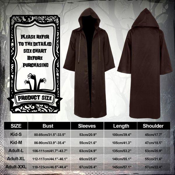 Hicarer Hooded Robe Cloak for Men Kid Halloween Wizard Costume Knight Cosplay Elven Cape Medieval Renaissance Costume (Brown,Kid, Small) 1