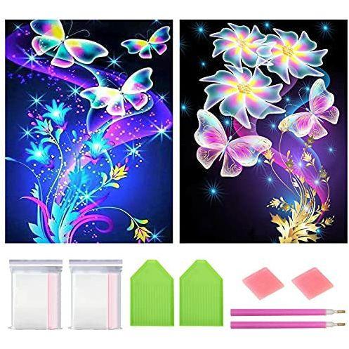 5D Diamond DIY Painting Kits for Adults 2 Pack Full Drill Butterfly and Flower Crystal Embroidery Painting by Number Cross Stitch Pictures Kit Art Crafts for Home Wall Decor Gifts 30 x 40cm