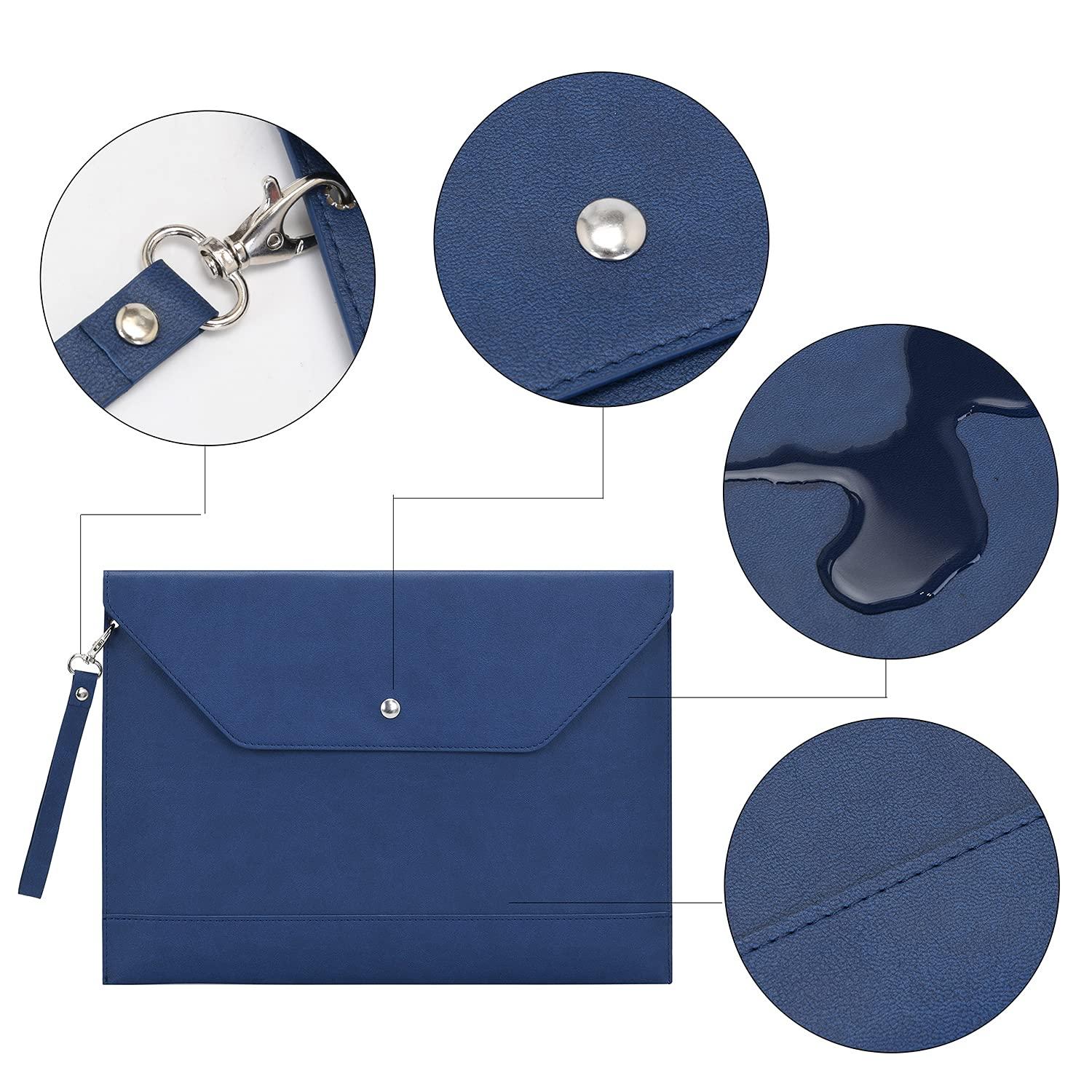 Wonderpool A4 Envelope Case Folder File Sleeve Thickened PU Leather with Removable Hand Strap and Inner Pockets Pouch for Document Stationery Tablet PC Holder Organizer Portfolio Bag (Dark blue) 7