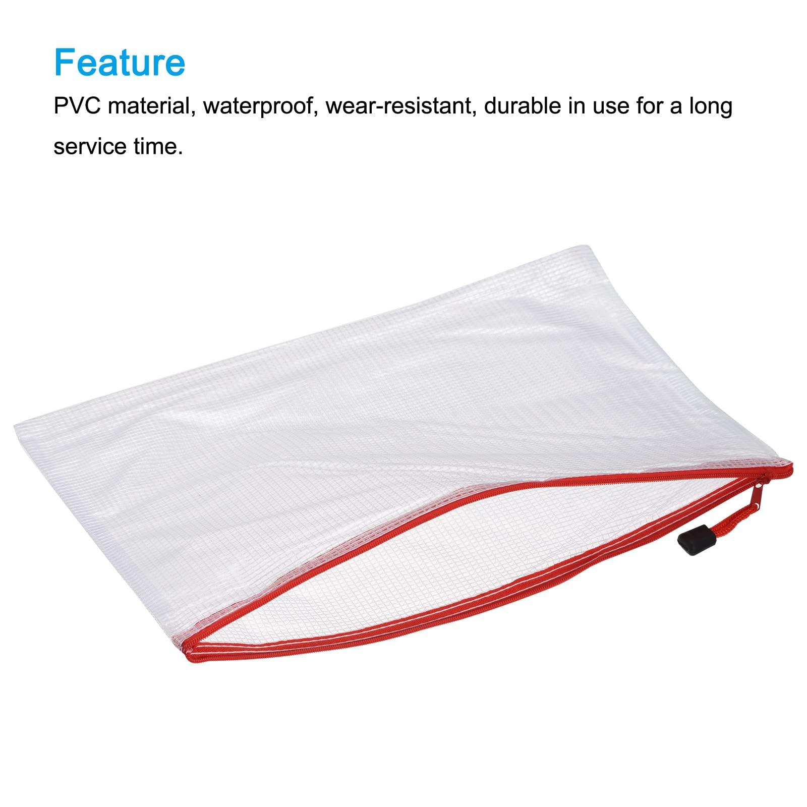 sourcing map Mesh Zipper Bags, A3 Size Plastic Zip File Pouch Document Folders for Home Office Travel, Red Pack of 3 8