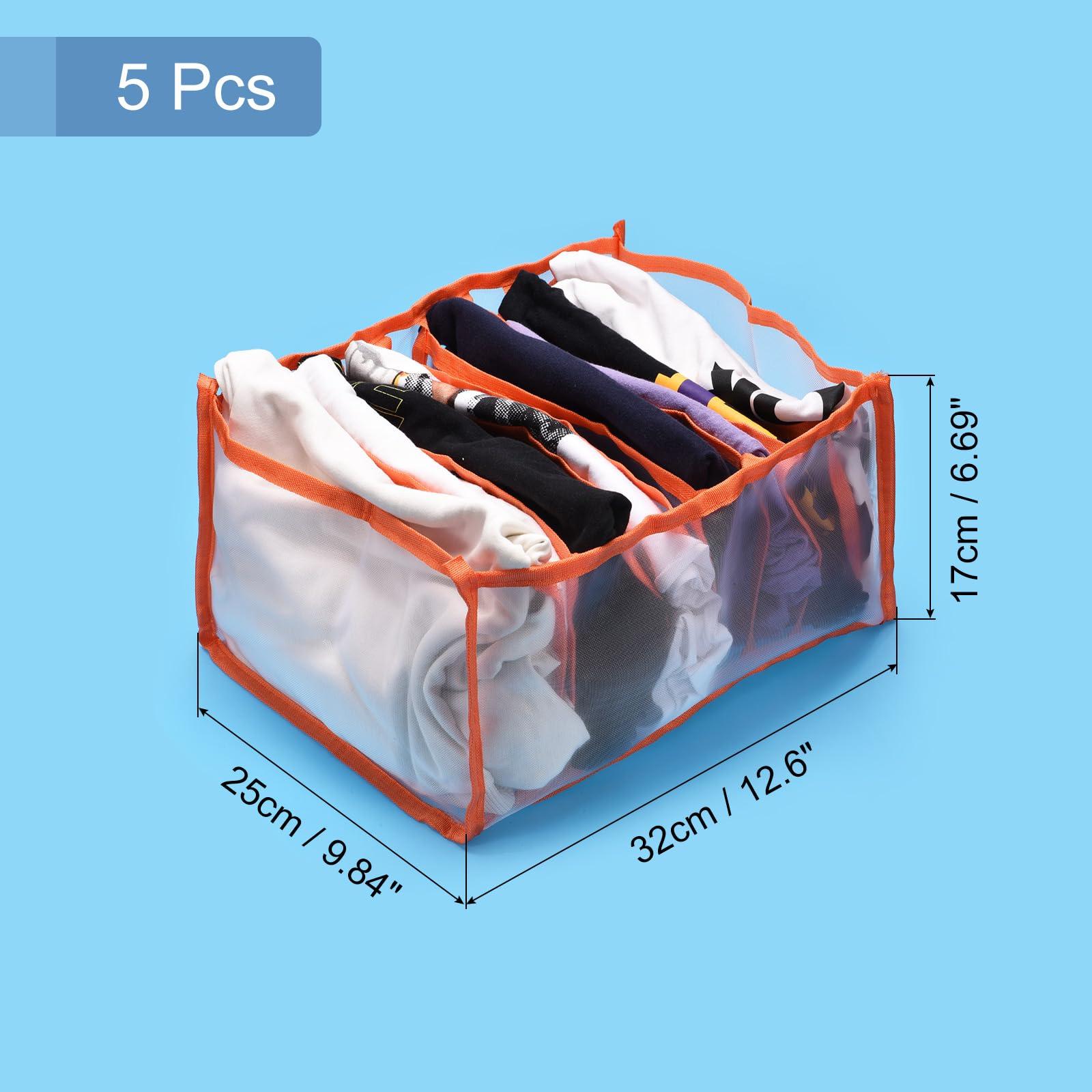 sourcing map 5pcs T-shirt Drawer Organizers for Clothing, Wardrobe Clothes Organizer, T-shirt Compartment Storage Box for Jeans, Scarves, Skirts, White Orange 1