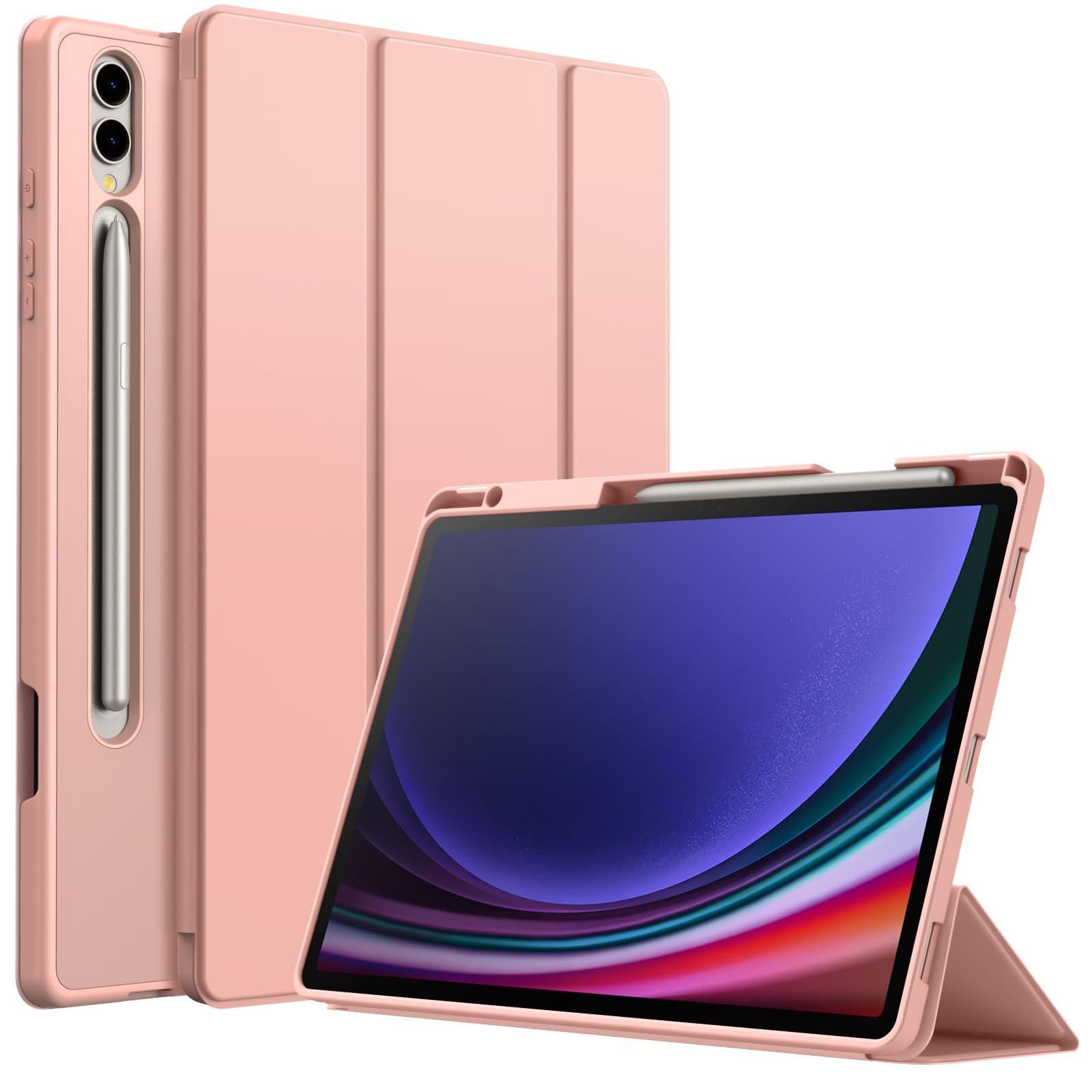 JETech Case for Samsung Galaxy Tab S9 Plus 12.4 Inch with S Pen Holder, Soft TPU Tri-Fold Stand Protective Tablet Cover, Support S Pen Charging, Auto Wake/Sleep (Rose Gold)