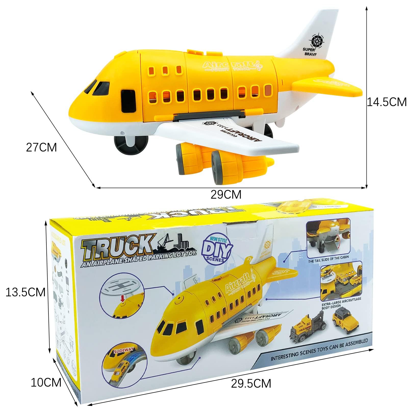 Ynybusi Plane Toy Transport Cargo Airplane Toys for 2 3 4 5 6 Year Old Boys Girls,Kids Aircraft Playsets with 1 Helicopter & 3 Construction Cars & 6 Road Signs 2