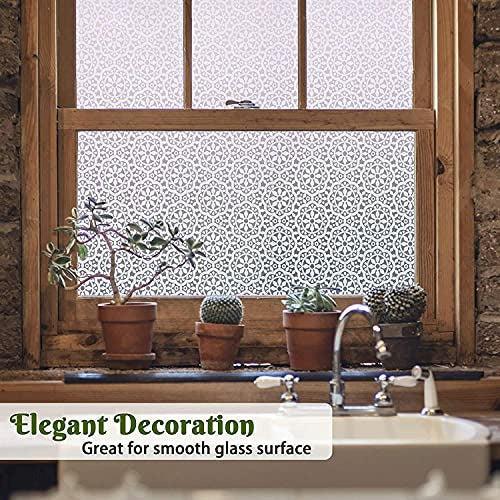 Lifetree Frosted Window Film Privacy Stained Glass Window Film Lace Decorative Opaque Static Cling Self Adhesive Vinyl Window Door Sticker Covering for Home Office Bathroom Bedroom 90X400CM 3