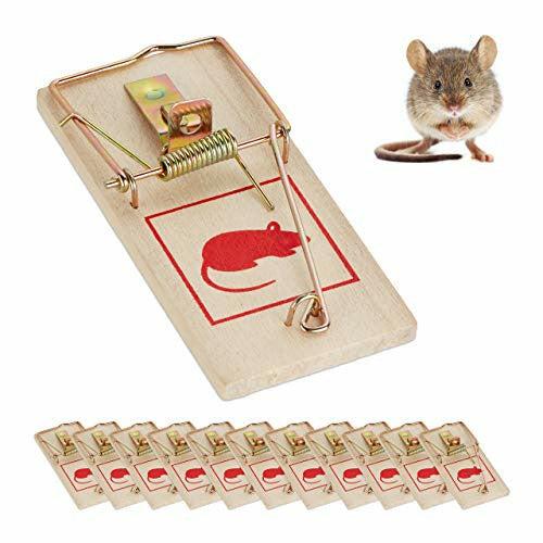 Relaxdays Set of 12 Mousetraps Classic Mice Trap Reusable No Poison Animal Trapping Metal Hanger Wooden Natural 0