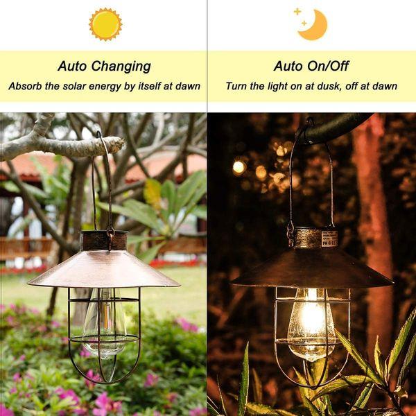 Outdoor Solar Hanging Lanterns Vintage Garden Solar Light with Warm LED Bulbs for Garden Yard Patio Pathway Tree Decoration, Solar Powered Landscape Lighting (Copper) 1