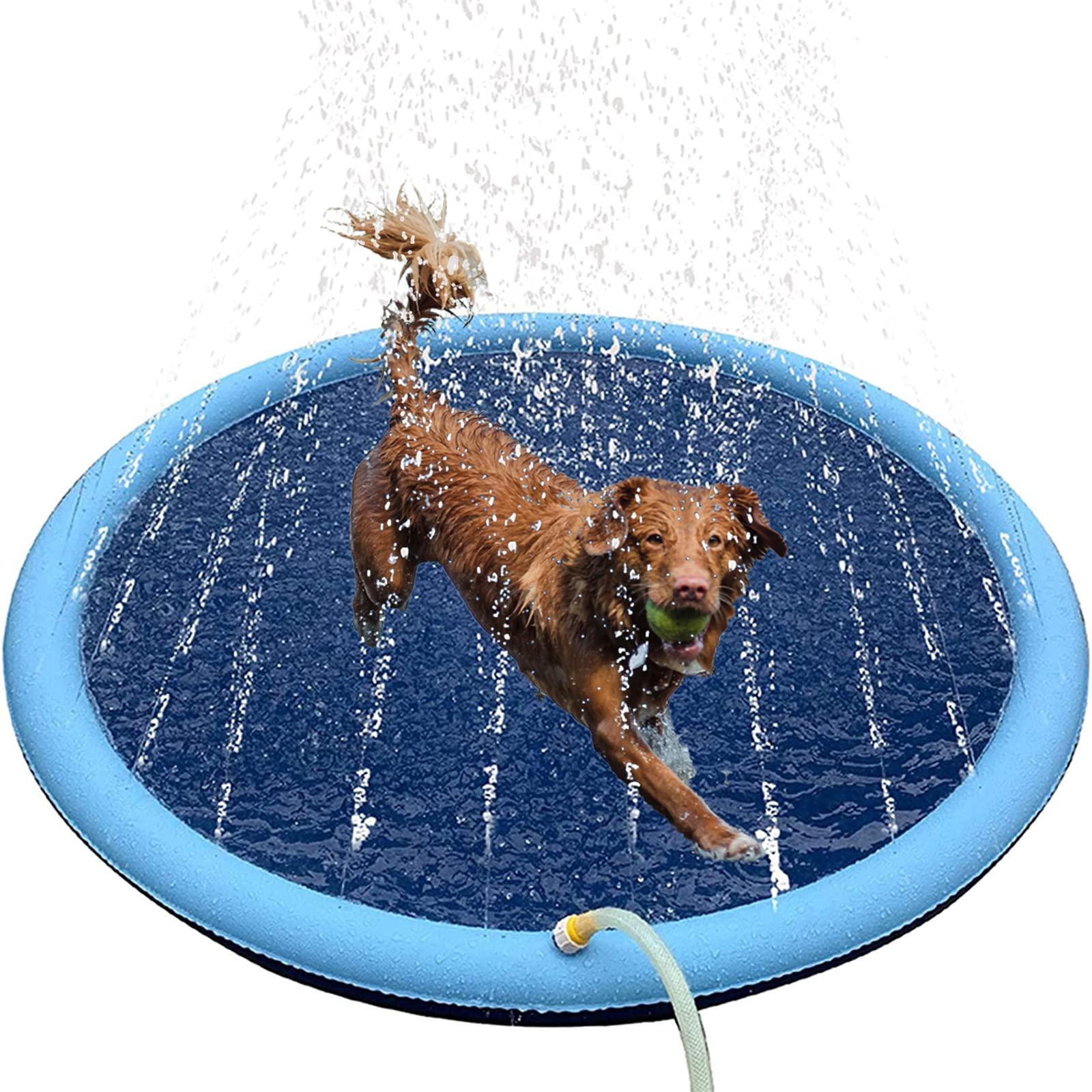 YUDANSI Dog Paddling Pool, 170cm Thickened Foldable Dog Pool For Small Dogs Cats And Kids, Indoor Outdoor Pet Dog Swimming Pool Portable PVC Non Slip Dog Bathing Tub, Garden Patio Pet Paddling Pool