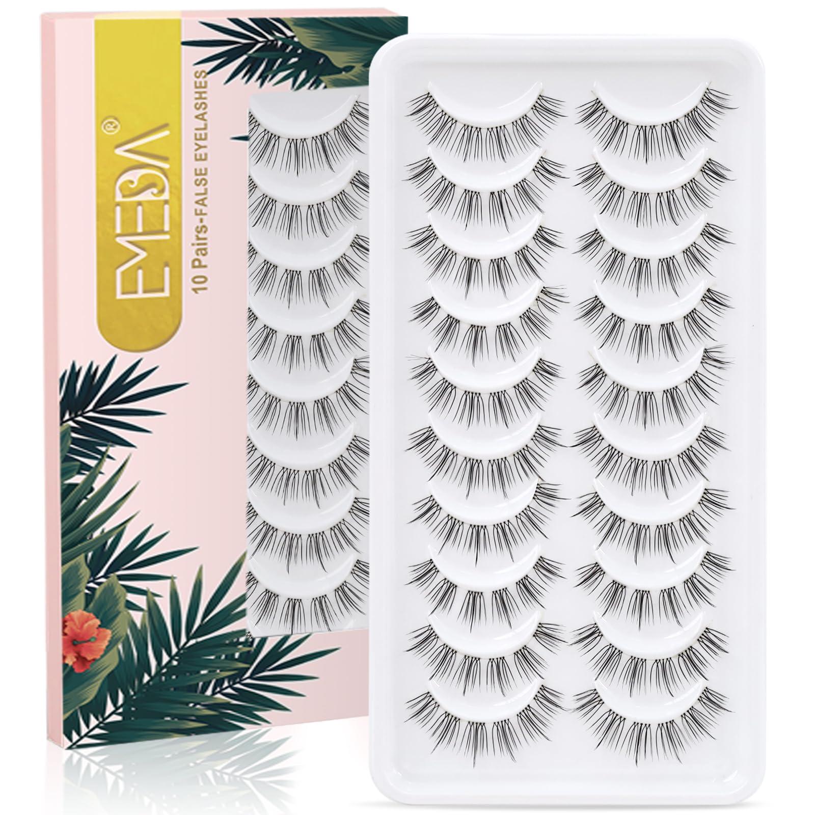 10 pairs Natural False eyelashes 3D Fake Lashes 100% Handmade Short Soft Reusable Eye Lash Transparent Strip Lashes Natural looking eyelash by EMEDA (Natural False Lashes 11)