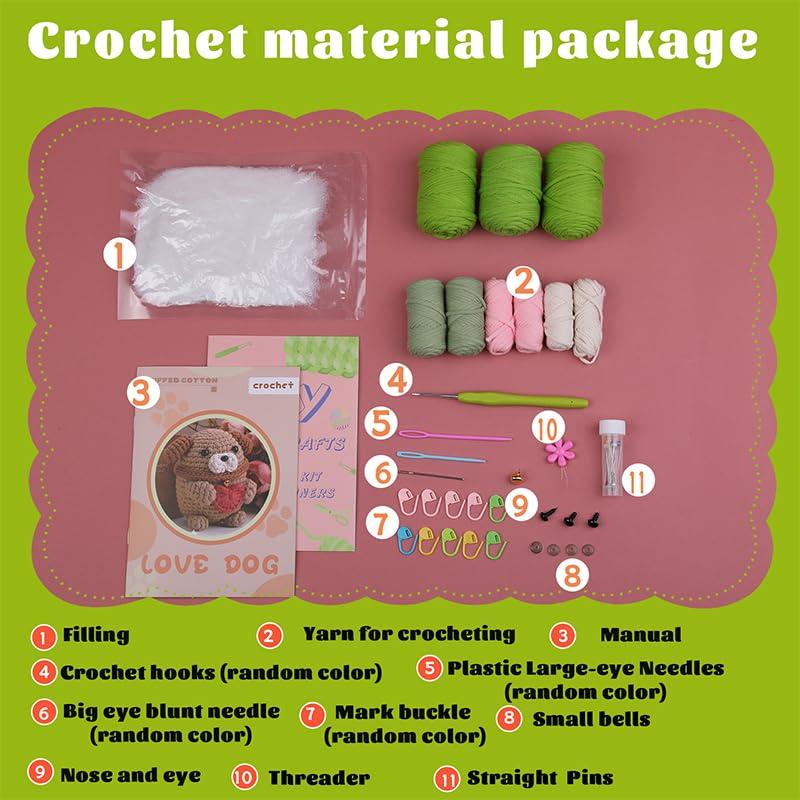 IFUNY Crochet Kit for Beginners Adults,Crochet Animal Kits, Complete Knitting Kit with Yarn, Crochet Hooks, Step-by-Step Video, Learn to Crochet Starter Kit for Beginners (5 Green Puppy) 6