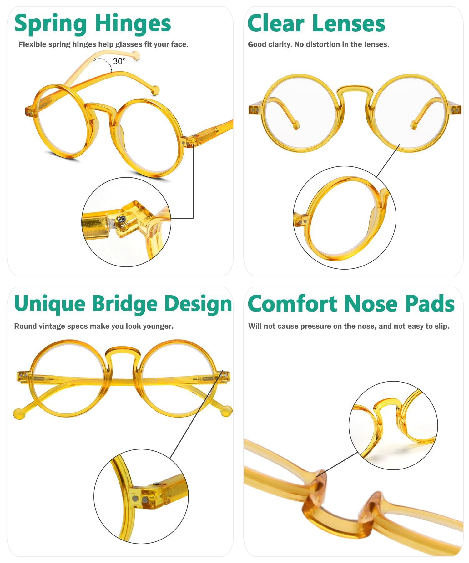 Eyekepper Round Reading Glasses for Women Men Retro Readers - Yellow +1.75 9
