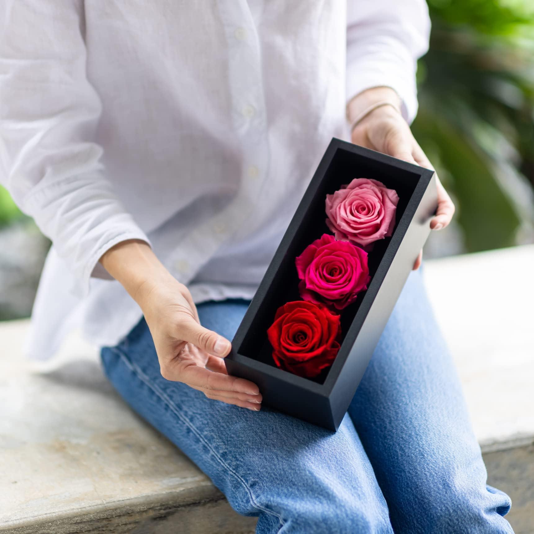 Graduation Preserved Roses in Wood Box, 3 Red/Pink Birthday Flowers for Delivery Prime, Everlasting Flowers, Natural Forever Roses That Last for Years, Eternal Rose, Gift for Mum 2