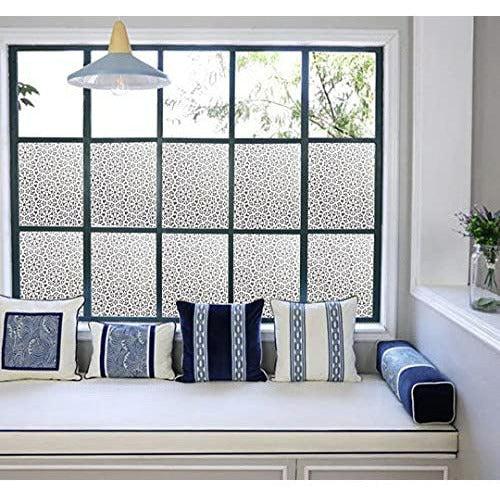 Lifetree Frosted Window Film Privacy Stained Glass Window Film Lace Decorative Opaque Static Cling Self Adhesive Vinyl Window Door Sticker Covering for Home Office Bathroom Bedroom 90X400CM 4
