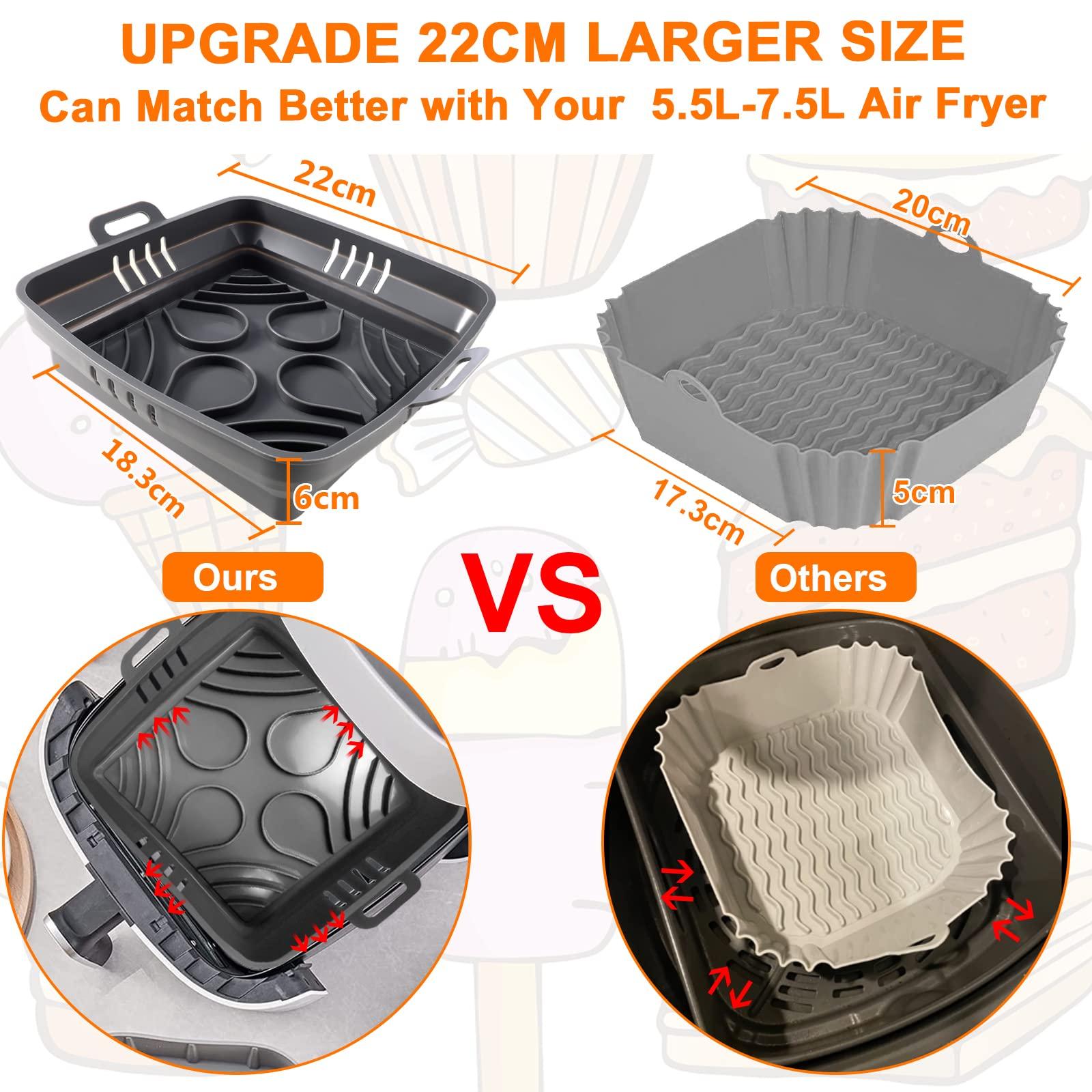 YINGRACE 2023 Upgraded 22CM Silicone Air Fryer Liners, 2PCS Air Fryer Accessories Compatible for Cosori Uten 5.5L, Instant 5.7L, Tower 7L Air Fryers, BPA-Free Food-Grade Reusable Airfryer Liners, Grey 1