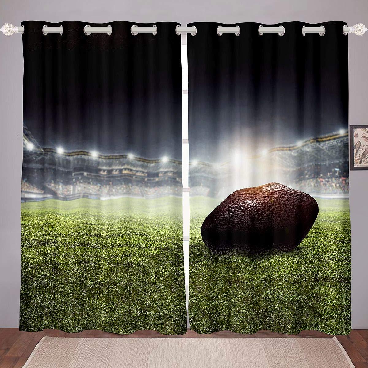 3D Football Windows Drapes Rugby Print Curtains for Kids Boys Teens Rugby Game Field Curtains for Bedroom Living Room Soft Luxury Durable Lightweight Room Decoration,Zipper,W46*L72