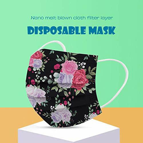50Pc Spring Flower Disposable 3ply Face_Mask for Glasses Wearer With Nose Wire Colorful Floral Printed Facemask for Beach (Adult 19) 4