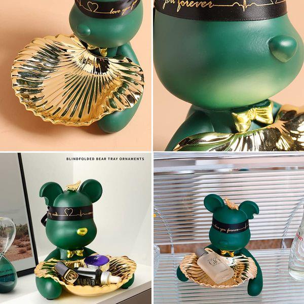 Hanbosym Key Tray for Entryway Table, Snack Tray, Jewelry Holder,Cute Ninjia Bear Decorative Storage for Office Bedroom and Livingroom (Green) 3