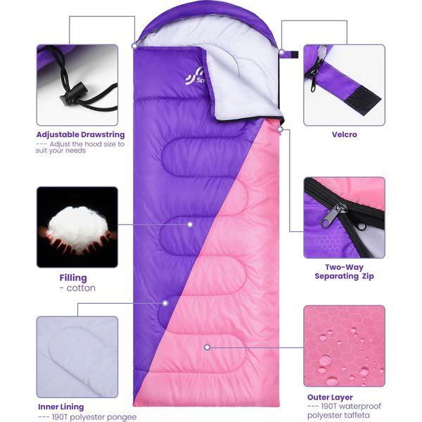 Sleeping Bag Camping Sleep Bags: Sportneer Warm Sleeping Bags for Single Adults 3-4 Season Waterproof Lightweight Large Ultralight suit for Adult Man Fishing Travel Outdoor Purple + Pink 3