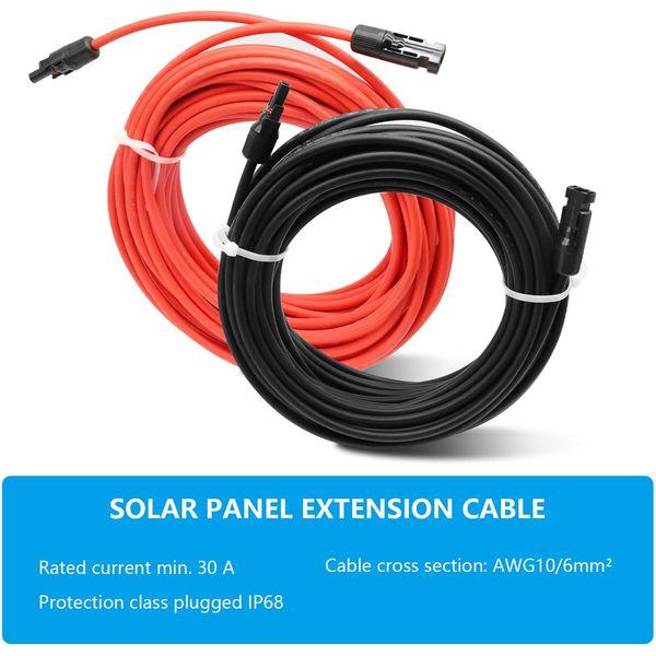 Solar Panel Extension Cable, 6mm² 20m Solar Panel Cable, professional solar cable, for Solar Panels,for photovoltaic cable, for solar power station, IP67 waterproof plug (10AWG 20m) 2