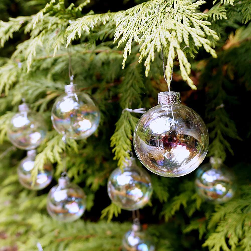 Warmiehomy 5PCS Iridescent Glass Bauble Christmas Baubles 6cm Clear Baubles for DIY Decorations 4