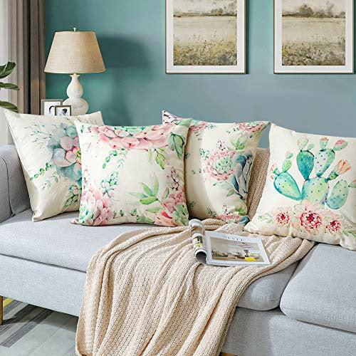 Artscope Set of 4 Decorative Cushion Covers 45x45cm, Succulents Pattern Waterproof Throw Pillow Covers, Perfect to Outdoor Patio Garden Bench Living Room Sofa Farmhouse Decor 2