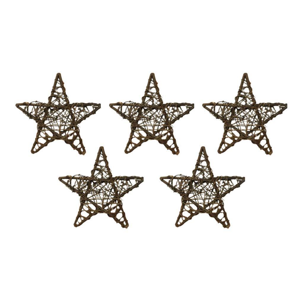 ABOOFAN Christmas Star Tree Topper 5Pcs 15cm Rattan Star Wreath DIY Craft Hanging Pentagram Shape Wreath Garland Frame Xmas Tree Ornaments for Wedding Autumn Holiday Shop Decor Grapevine Wreath