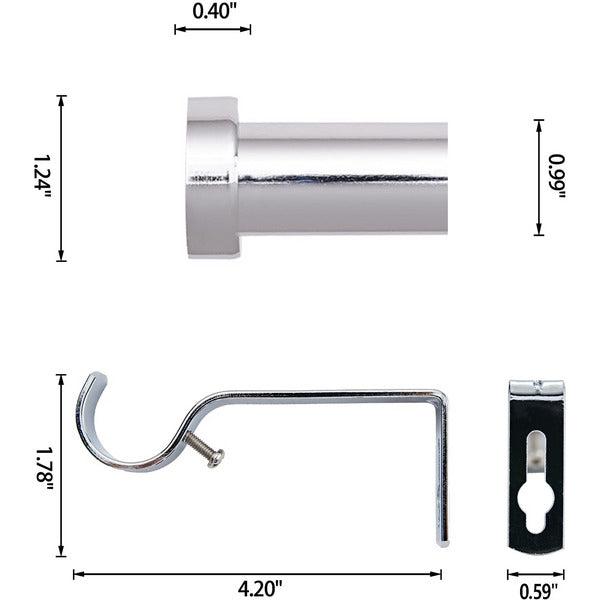 Curtain Pole 76 cm to 316 cm (30" to 124") Chrome Extendable Curtain Pole 25 mm (1") Diameter Curtain Rod With Cap finials 1