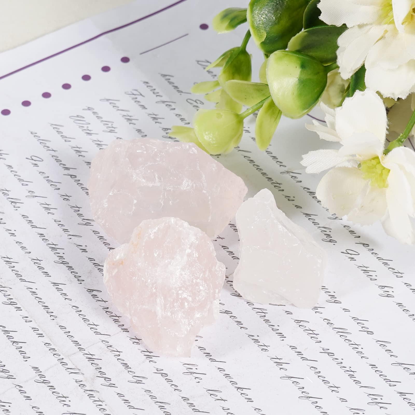 Soulnioi Wooden Decorative Tray for Crystal -Flower Shaped, 2pcs Essnetail Oils(Sandalwood+Lavender), 3pcs Natural Raw Crystal Rose Quartz, for Reiki Spiritual Healing Yoga Meditation 3