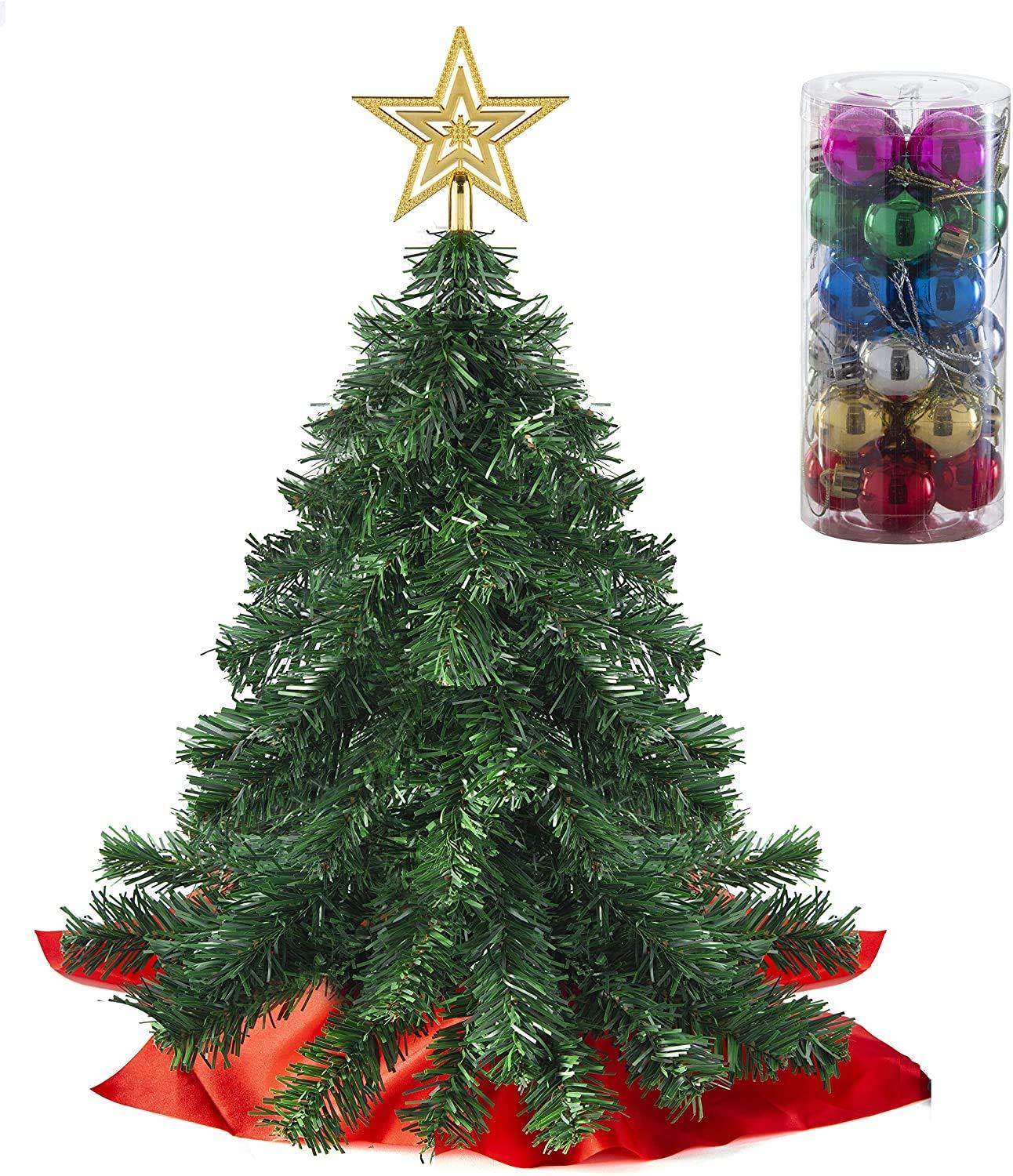 Prextex 56cm Decorated Christmas Tree - Tabletop Xmas Tree w/Star Topper, & Hanging Ornaments for Home, Office, Kitchen Decor - Charming Tree for A Merry Holiday Ambiance Cheer (56cm/22in) 2