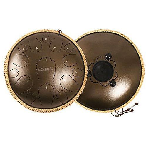 LOMUTY Steel Tongue Drum, D Key 15 Notes 13 Inches Hand Drum, Percussion Instrument Hand Pan with Drum Set For Music Education(Bronze) 1