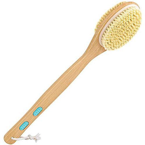 Back Scrubber for Shower with Long Wooden Handle,Body Brush for Exfoliating Skin with Soft and Stiff Bristles,Shower Brush Bath Brush Body Scrubber for Wet or Dry Brushing 0