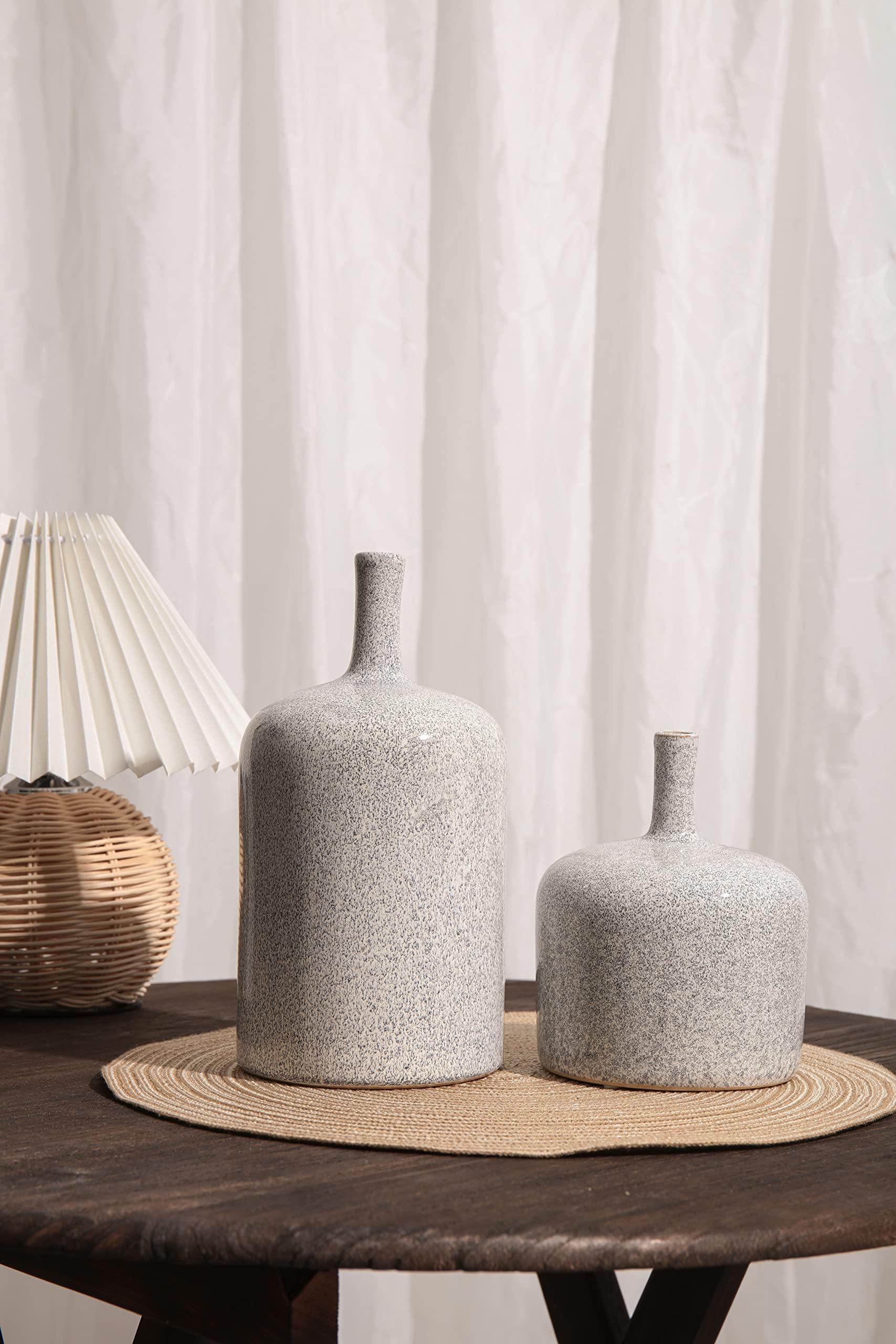 TERESA'S COLLECTIONS Vase for Flowers, Set of 2 Grey White Modern Ceramic Vase for Gifts, Decorative Pottery Glazed Stoneware Vases for House Decoration Living Room Bedroom,16cm & 25cm 8