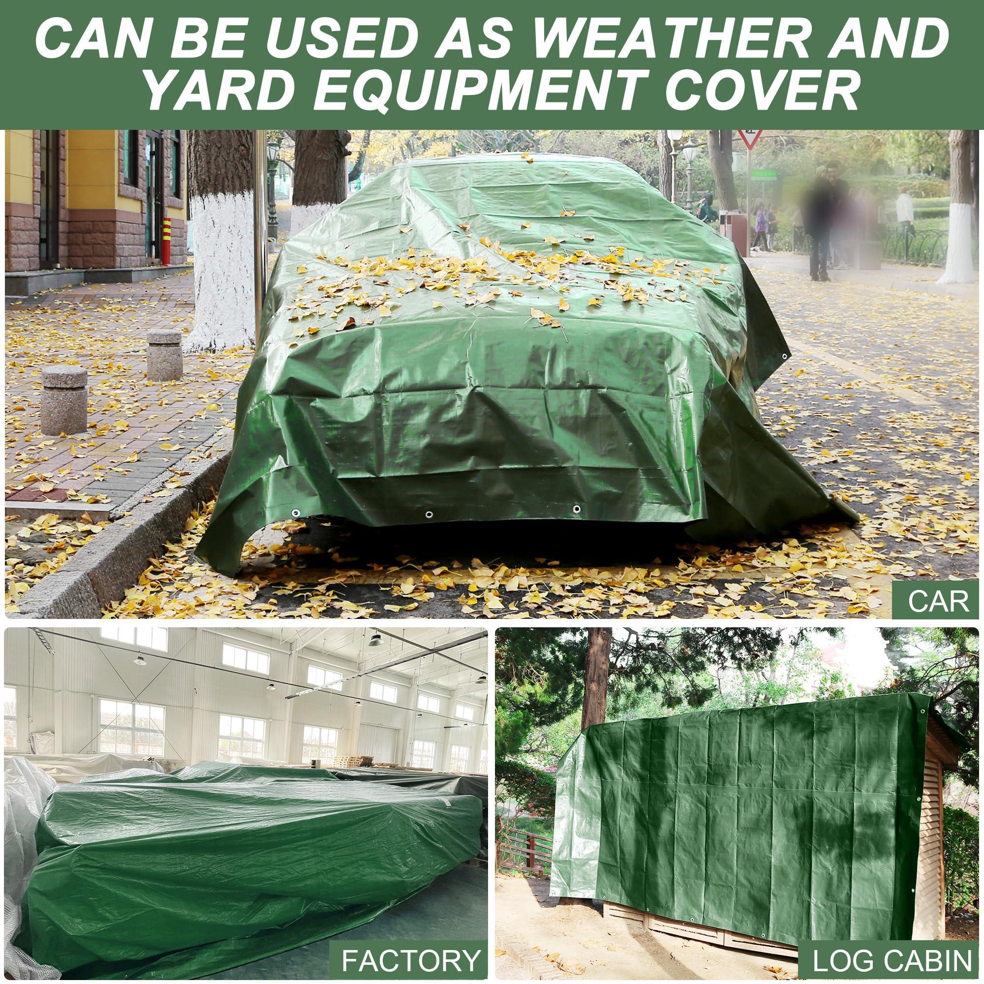 STARPYNG Tarp Cover Waterproof,100g/m²Extra Heavy Duty Poly Tarps Cover Suitable for Reinforced Edges of roofs, Camping, Patios, Swimming Pools, Boats (Green, 20'x30'（6.1 * 9M）) 2