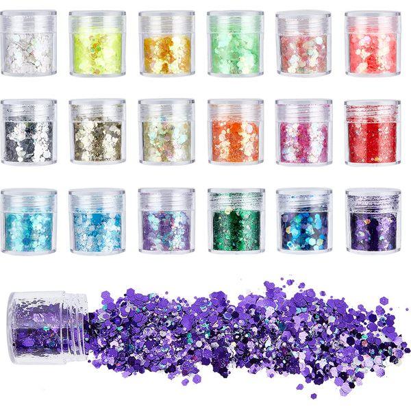 CHGCRAFT 18 Bottles 18 Colours Glow in The Dark Glitter Luminous Shining Nail Art Glitter Sequins for Resin Crafts Epoxy Charm DIY Tips Nail, 1mm to 3mm 0