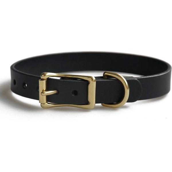 Leather Dog Collar Solid Brass Hardware for All Small,Medium Dogs and Cats Pet Supplies (M:for 12"-16" Neck, Black) 1