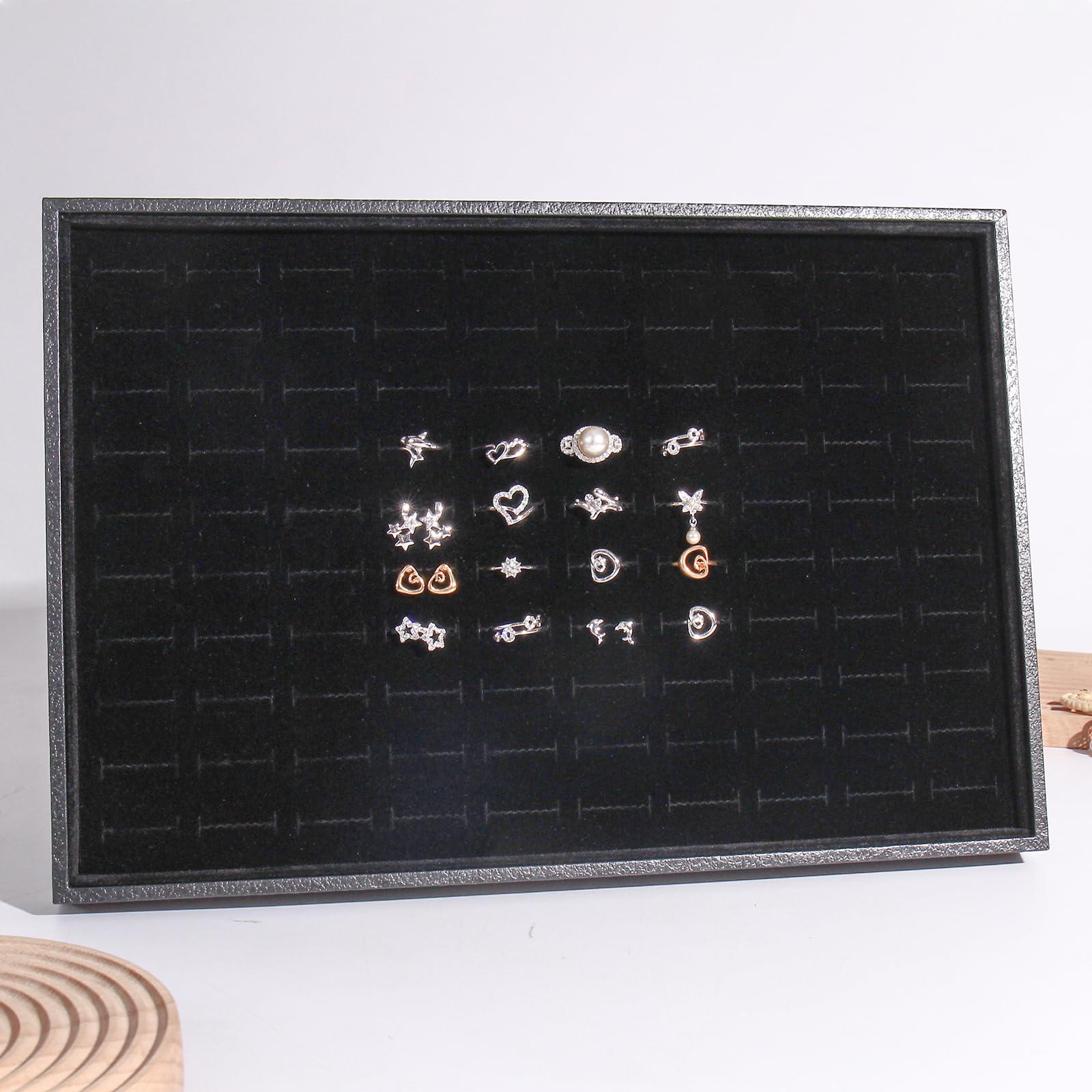 Bocar Black Velvet 100 Slots Ring Display Showcase Organizer Holder, Ring Jewelry Display Tray for Dressing Table Jewelry Store (BP=BJ) 3