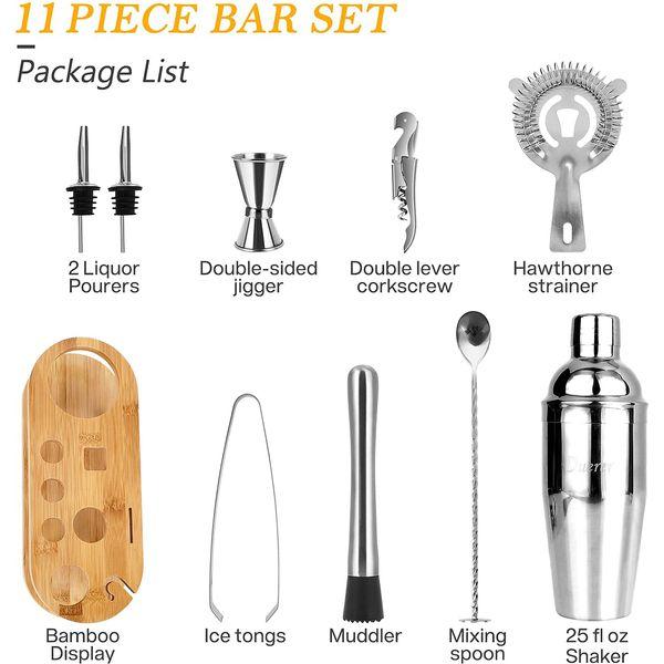 Duerer Bartender Kit with Stand, 11-Piece Cocktail Shaker Set, Bar Tool Set Perfect Drink Mixing - Bar Tools: Martini Shaker, Jigger, Strainer, Mixer Spoon, and More - Best Bartender Kit for Beginners 4