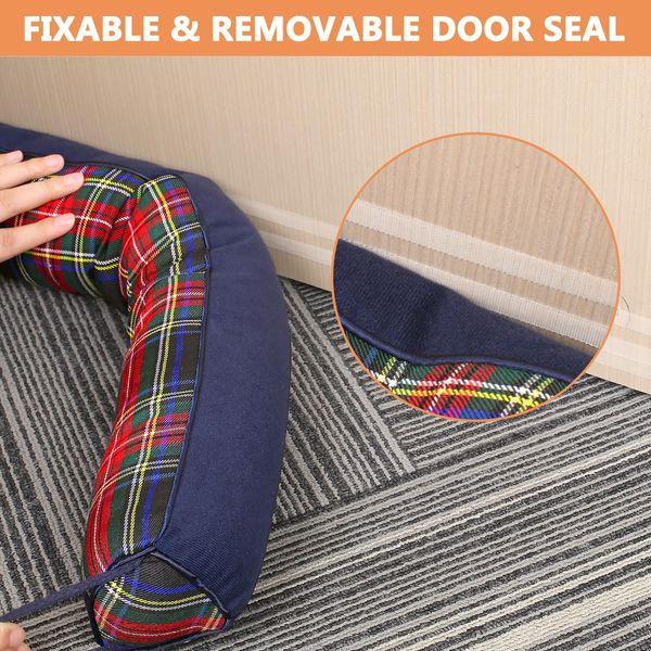 Triangle Under Door Draft Stopper Noise Blocker 91 CM for Door Bottom Air Seal Insulation and Soundproof, Heavy Duty Weather Guard Snake Stripping, Tartan Check Navy Bluevy 2