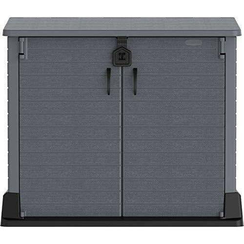 Duramax Cedargrain StoreAway 850L Plastic Garden Storage Shed - Outdoor Storage Bike Shed - Durable & Strong Construction - Ideal for Tools, Bikes, BBQs & 2x 120L Garbage Bins, 130 x 74 x 110 cm, Grey 4