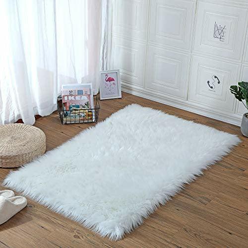 YIHAIC Faux Fur Rug Soft Fluffy Rug, Shaggy Rugs Faux Sheepskin Rugs Floor Carpet for Bedrooms Living Room Kids Rooms Decor (white, 75Ã120cm) 4