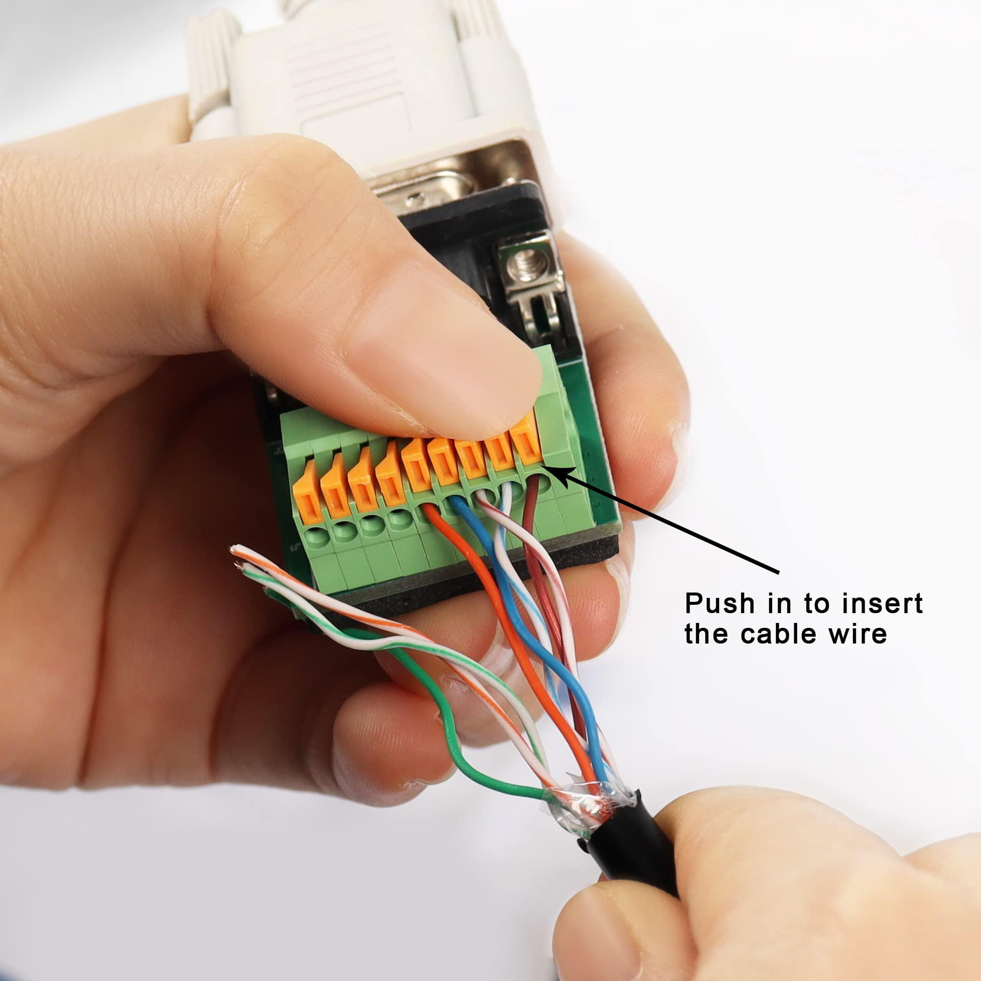 QIANRENON RS232 DB9 Quick Connect Solderless Adapter DB9 Female to 9 Pin Spring Terminal Crimp Connector, for Serial Communication Interface Devices 3