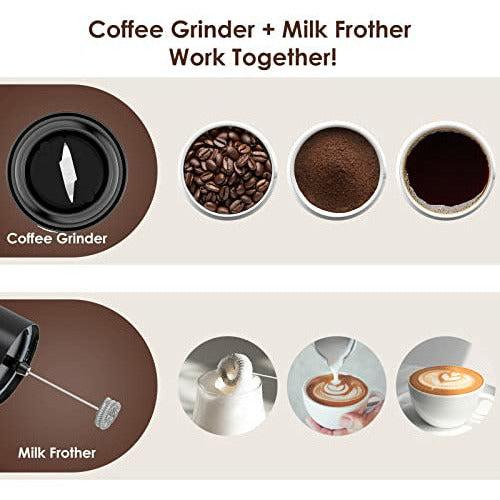 GRICAFE 2 in 1 Milk Frother Coffee Grinder, Electric Whisk Handheld Foam Maker Electric Coffee Bean Grinder for Coffee, Latte, Cappuccino, Hot Chocolate, Dried Spice, Pepper, Grain, Coffee Bean 2